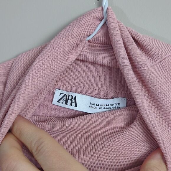 Zara ribbed stretch turtle neck basics dusty rose M - Picture 4 of 5